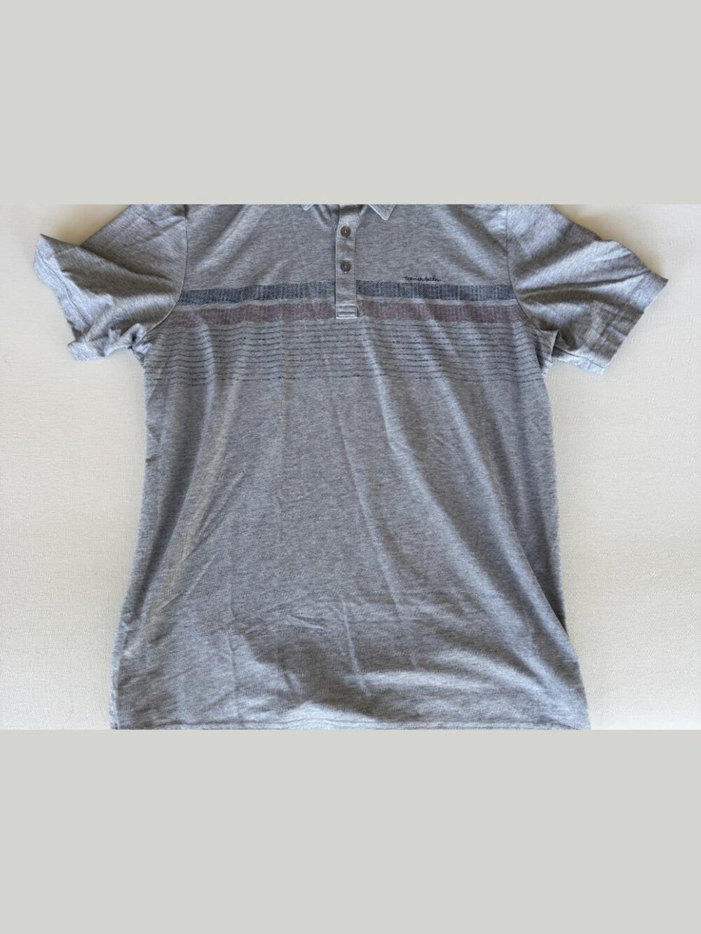 Travis Mathew Polo Shirt Grey Striped Size L